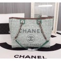 Chanel Canvas Shopping Bag Calfskin & Silver-Tone Metal A23556 green HY17988Rk60