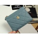 Chanel classic card holder Grained Calfskin & Gold-Tone Metal A84105 sky blue HY13593vX95