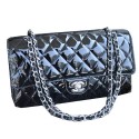 Chanel Classic Flap Bag Black Patent Leather CHA1113 Silver HY1833Tk78