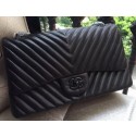Chanel Classic Flap Bag Black Sheepskin Chevron Quilting A1113 Silver HY11955nB26