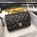 CHANEL Classic Handbag Lambskin Gold-Tone & Ruthenium-Finish Metal A01116 Black HY12664hk64