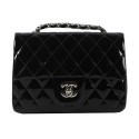 Chanel Classic MINI Flap Bag CF1119 Black Patent Leather Silver HY8239cf57