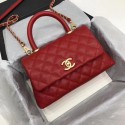 Chanel Classic Top Handle Bag Red Cannage Pattern A92290 Gold HY4173Ri95