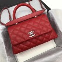 Chanel Classic Top Handle Bag Red Cannage Pattern A92290 Silver HY7735sf78