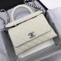 Chanel Classic Top Handle Bag White Cannage Pattern A92290 Silver HY17343io33