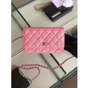Chanel classic wallet on chain Grained Calfskin & Silver-Tone Metal 33814 Pearlescent Pink HY20771uT54