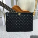 Chanel Clutch Bag Black Caviar Leather 7010 Gold HY25066CC86