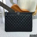 Chanel Clutch Bag Black Caviar Leather 7010 Silver HY20204uZ84