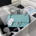 chanel flap bag Grained Calfskin & silver Metal A01112 light blue HY4749Yv36
