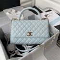 Chanel flap bag with top handle Grained Calfskin gold-Tone Metal A92991 light blue HY12753hI90
