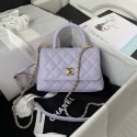 Chanel flap bag with top handle Grained Calfskin gold-Tone Metal AS2215 light purple HY7448Gm74