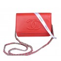 Chanel Flap Shoulder Bag Red Calfskin Leather CHA33817 Silver HY2041mm78