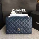 Chanel Flap Shoulder Bags Dark Blue Original Calfskin Leather CF1113 Silver HY16896qM91