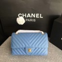 Chanel Flap Shoulder Bags Skyblue Original Calfskin Leather CF1112 Gold HY19996tL32
