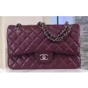 Chanel Jumbo Classic Flap Bag Burgundy Sheepskin Leather A1113 Silver HY3441ea89