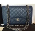 Chanel Jumbo Double Flaps Bag Blue Cannage Pattern A36097 Silver HY3703PC54