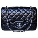 Chanel Jumbo Quilted Classic Black Sheepskin Flap Bag A58600 Silver HY10463Pu45