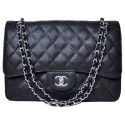 Chanel Jumbo Quilted Classic Flap Bag Black Cannage Patterns A58600 Silver HY9057yk28