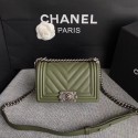 Chanel Le Boy Flap Shoulder Bag Original Calf leather A67085 green silver Buckle HY7211EW67