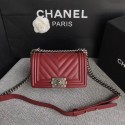 Chanel Le Boy Flap Shoulder Bag Original Caviar Leather P67085 Deep red silver Buckle HY13942aM39