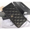 Chanel Matelasse Zip Around Wallet Black Sheepskin A50097 Silver HY17040Ag46