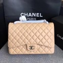 Chanel Maxi Quilted Classic Flap Bag Apricot Sheepskin Leather A58601 Silver HY18576xa43