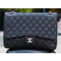Chanel Maxi Quilted Classic Flap Bag Black Sheepskin A58601 Silver HY3979yC28