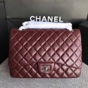Chanel Maxi Quilted Classic Flap Bag Wine Sheepskin Leather A58601 Silver HY4460nS91