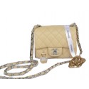 Chanel mini Classic Flap Bag Apricot Cannage Pattern 1115 Silver HY9469Zf62