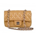 Chanel mini Classic Flap Bag Apricot Patent Leather 1117 Silver HY11784Fh96