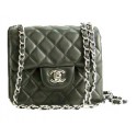 Chanel mini Classic Flap Bag Black Leather 1115 Silver Chain HY12785UM91