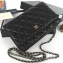 Chanel mini Flap Bag Black Sheepskin Leather A33814S Silver HY12404fH28