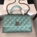 Chanel original Caviar leather flap bag top handle A92290 green &Silver-Tone Metal HY16718iv85