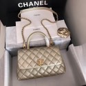 Chanel original Caviar leather flap bag top handle A92290 Light gold&Gold-Tone Metal HY22268tQ92
