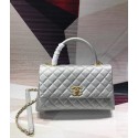 Chanel original Caviar leather flap bag top handle A92291 silvery &gold-Tone Metal HY1852Ym74