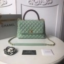 Chanel original Caviar leather flap bag top handle A92991 Peppermint Green HY1696zd34