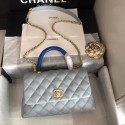 Chanel original Caviar leather flap bag top handle B92292 light blue&Gold-Tone Metal HY8460Wi77