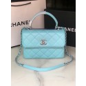 Chanel original lambskin top handle flap bag AS92236 sky blue&silver-Tone Metal HY24199bm74