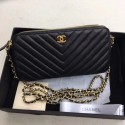 Chanel Shoulder Bag Black Sheepskin Leather V6845 Gold HY8467aM39