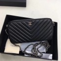Chanel Shoulder Bag Black Sheepskin Leather V6845 Silver HY22165fr81
