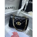 Chanel SMALL FLAP BAG Calfskin Imitation Pearls & Gold-Tone Metal AS3000 black HY19119MO84