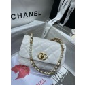 Chanel SMALL FLAP BAG Calfskin Imitation Pearls & Gold-Tone Metal AS3000 white HY23291kC27