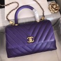 Chanel Small Flap Bag with Top Handle V92990 dark purple & gold-Tone Metal HY11079uZ84