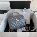 Chanel vanity case Lambskin, Shiny Crumpled Calfskin & Gold-Tone Metal AS2179 Gray HY24433hI90