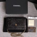 Chanel WOC Black Camellia Leather mini Flap Bag A33814 Gold HY17029Yo25