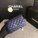 Chanel WOC Flap Bag Dark Blue Original Sheepskin Leather 33814 Silver HY5768iv85
