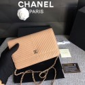 Chanel WOC Flap Shoulder Bag Camel Calfskin Leather A33814 Silver HY22951Va47