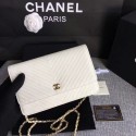 Chanel WOC Flap Shoulder Bag Offwhite Calfskin Leather A33814 Gold HY22455yx89