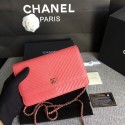 Chanel WOC Flap Shoulder Bag Peach Calfskin Leather A33814 Silver HY25705lU52