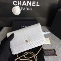 Chanel WOC Flap Shoulder Bag White Calfskin A33814 Gold HY20065vK93